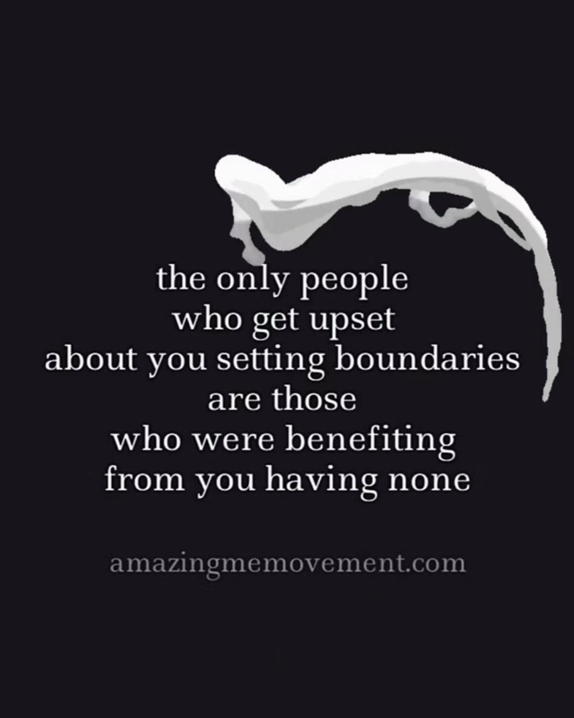 The meme features a simple, hand-drawn illustration of a person crying, surrounded by a quote in a plain font. The text reads: "the only people who get upset about you setting boundaries are those who benefit from you having none."